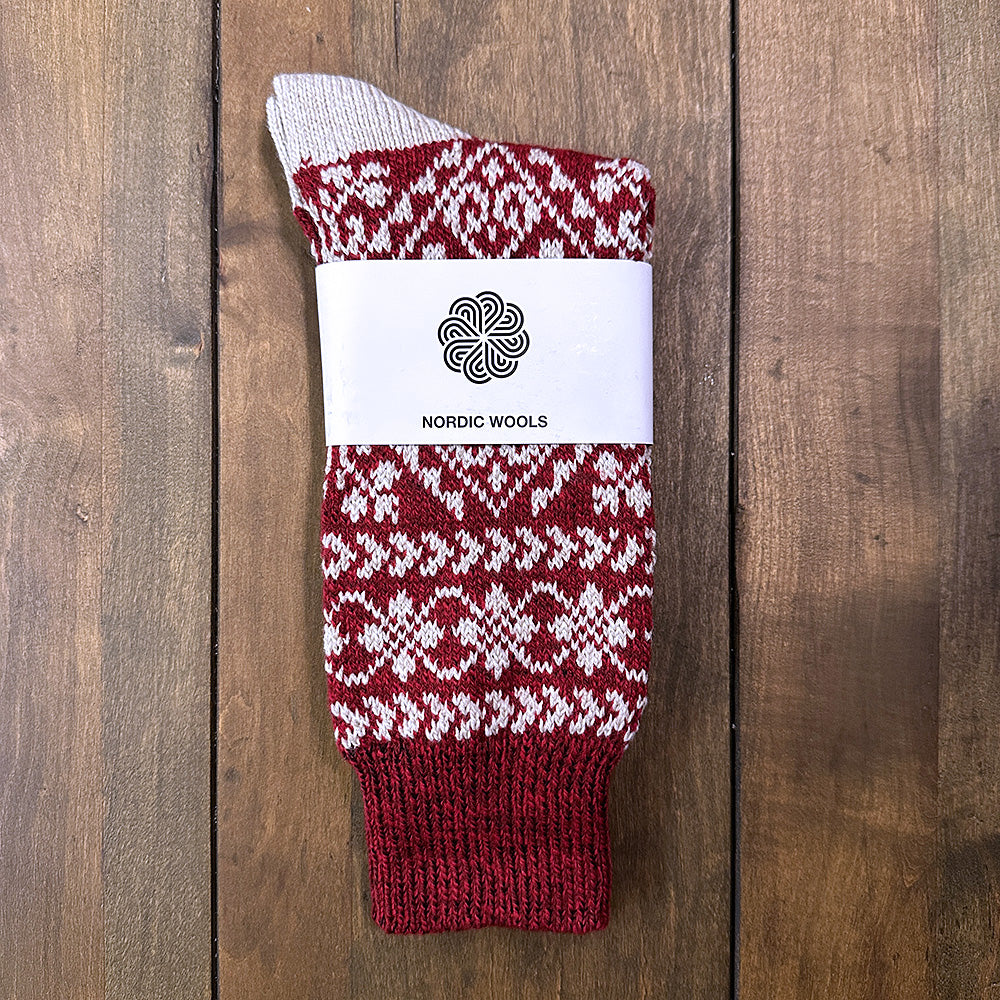Nordic Wools Zelta Merino Wool Blend Unisex Socks / Crimson & Beige