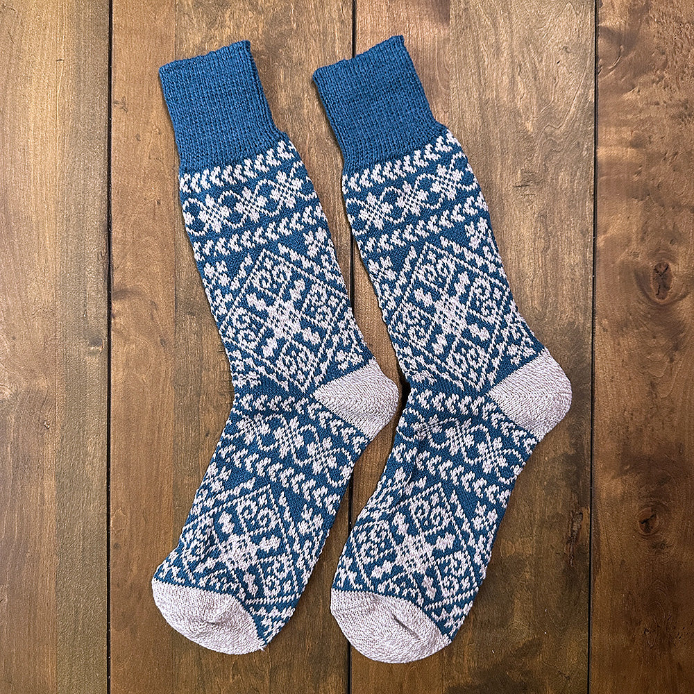 Nordic Wools Zelta Merino Wool Blend Unisex Socks / Cobalt & Light Gray