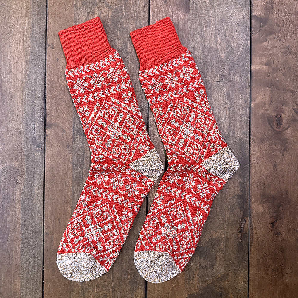 Nordic Wools Zelta Merino Wool Blend Unisex Socks / Scarlet & Beige