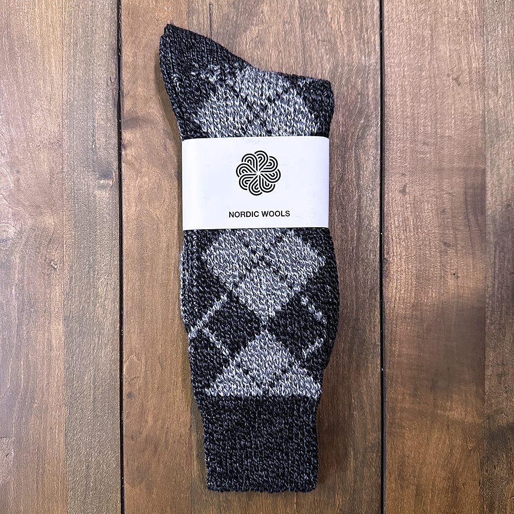 Nordic Wools Vagn Argyle Merino Wool Blend Unisex Socks / Charcoal & Gray