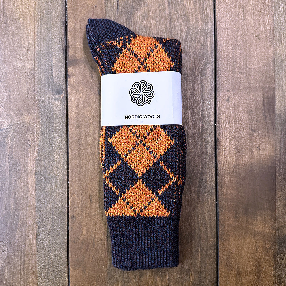 Nordic Wools Vagn Argyle Merino Wool Blend Unisex Socks / Haze & Burnt Orange