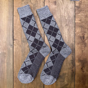 Nordic Wools Vagn Argyle Merino Wool Blend Unisex Socks / Gray & Black