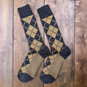 Nordic Wools Vagn Argyle Merino Wool Blend Unisex Socks / Charcoal & Camel