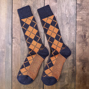 Nordic Wools Vagn Argyle Merino Wool Blend Unisex Socks / Haze & Burnt Orange