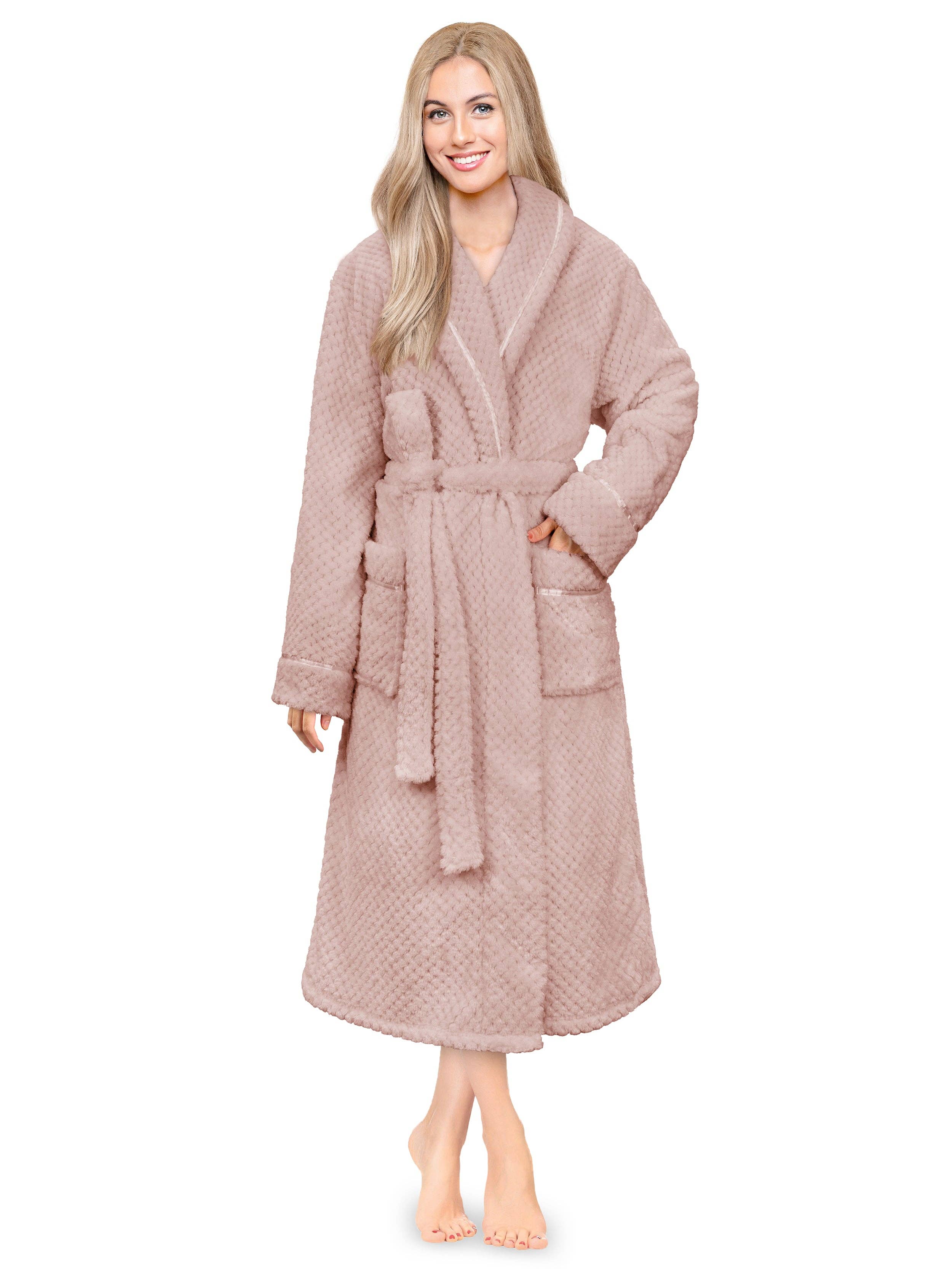 Women's Waffle Textured Satin Trim Fleece Robe