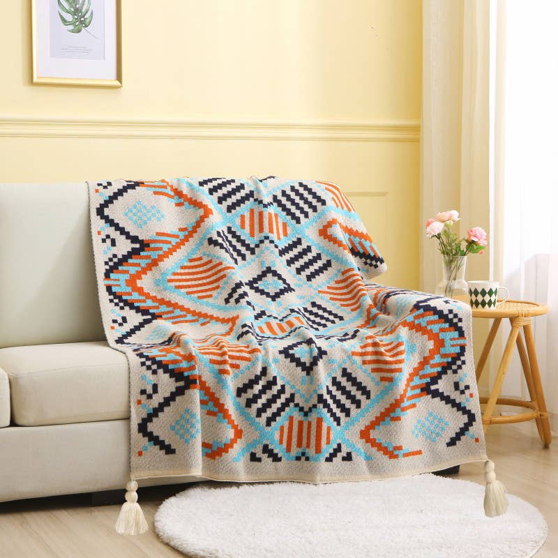 Fennco Styles Tribal Knit with Tassel Corners Throw Blanket