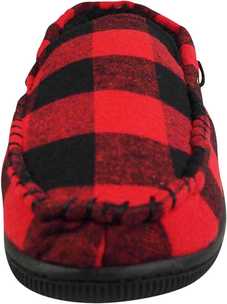 Norty Men's Buffalo Plaid Memory Foam Moccasin Slippers / Red & Black