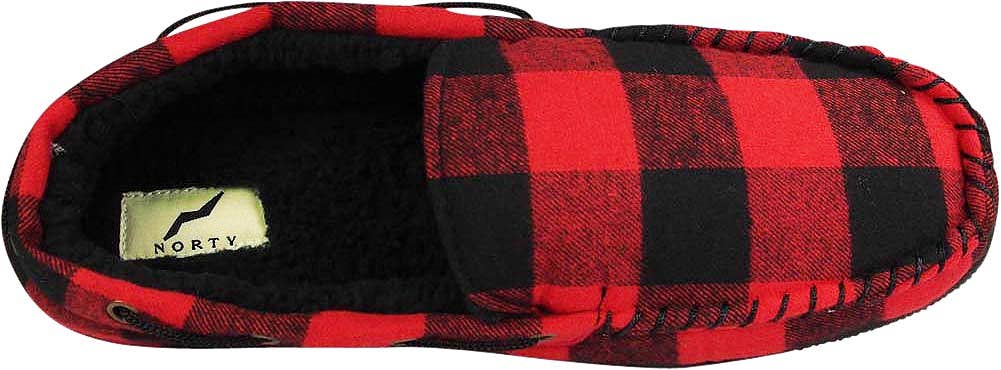 Norty Men's Buffalo Plaid Memory Foam Moccasin Slippers / Red & Black