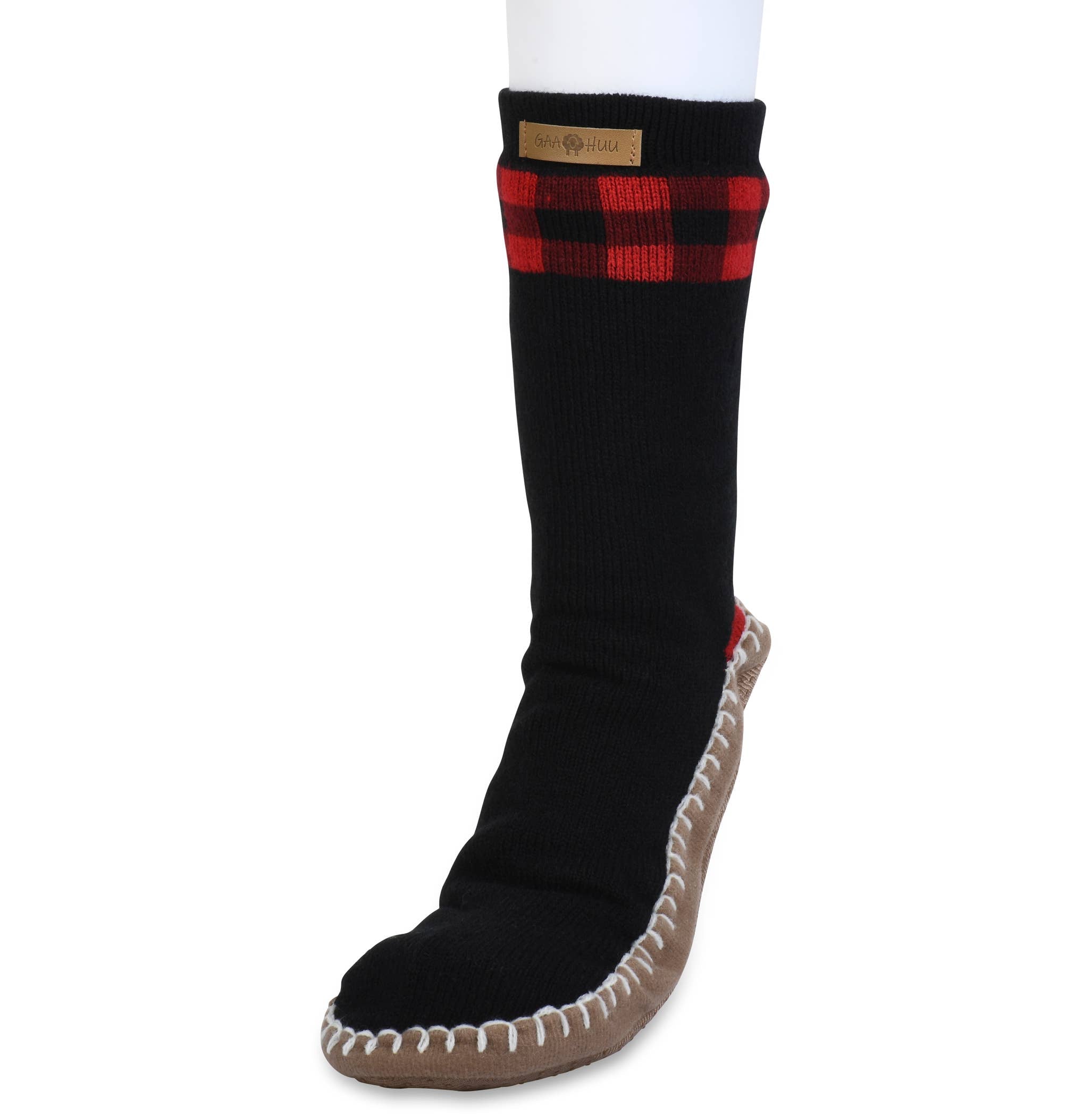 gaahuu Men's Cuffed Pattern Faux Shearling Lining Slipper Socks