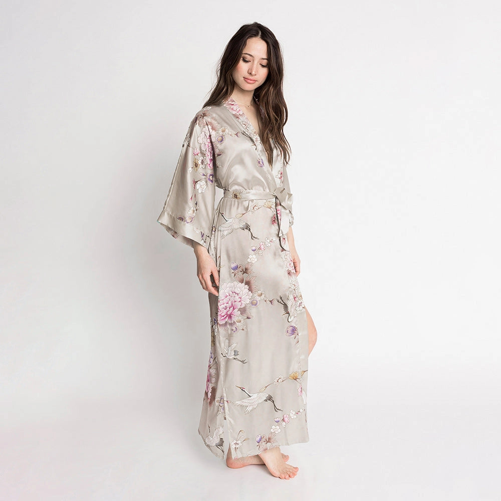 KIM+ONO Chrysanthemum & Crane Women's Long Kimono Robe