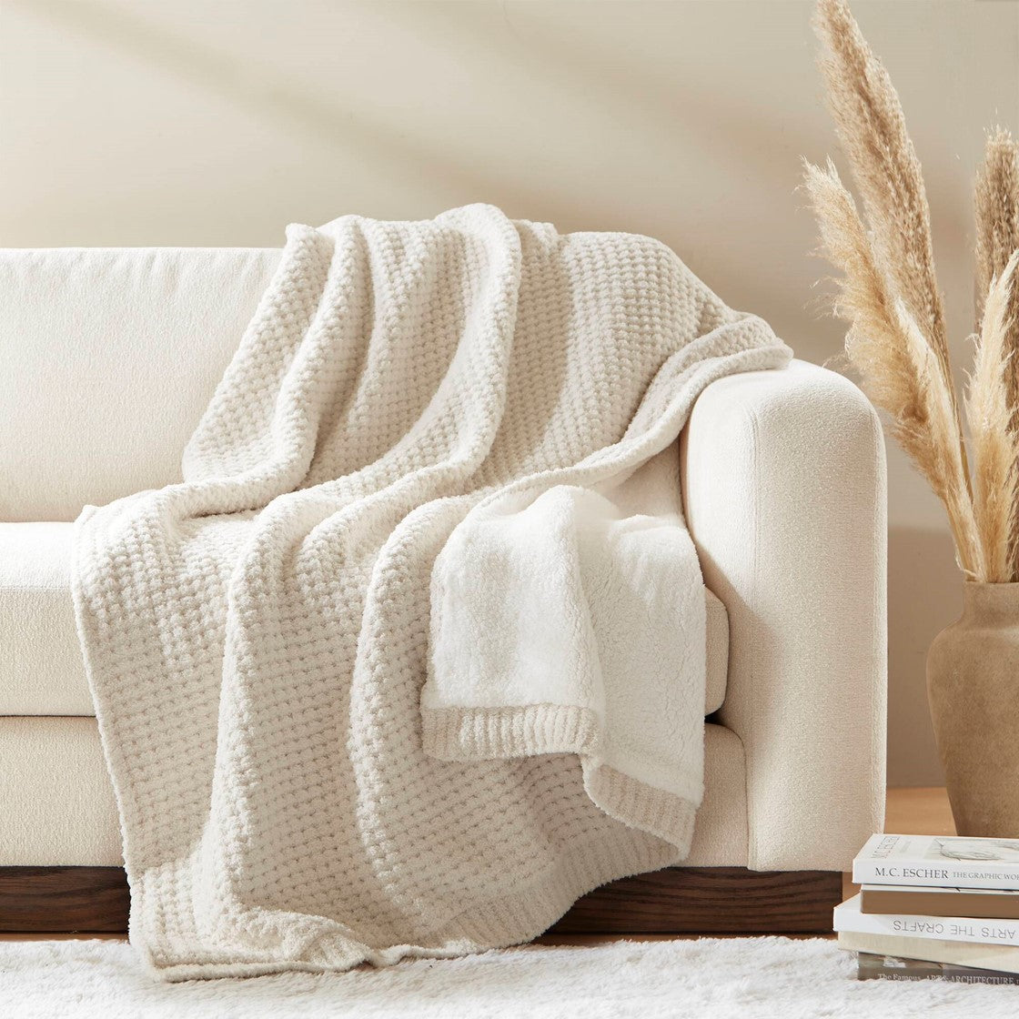 Olliix Waffle Knit Chenille & Sherpa Throw Blanket