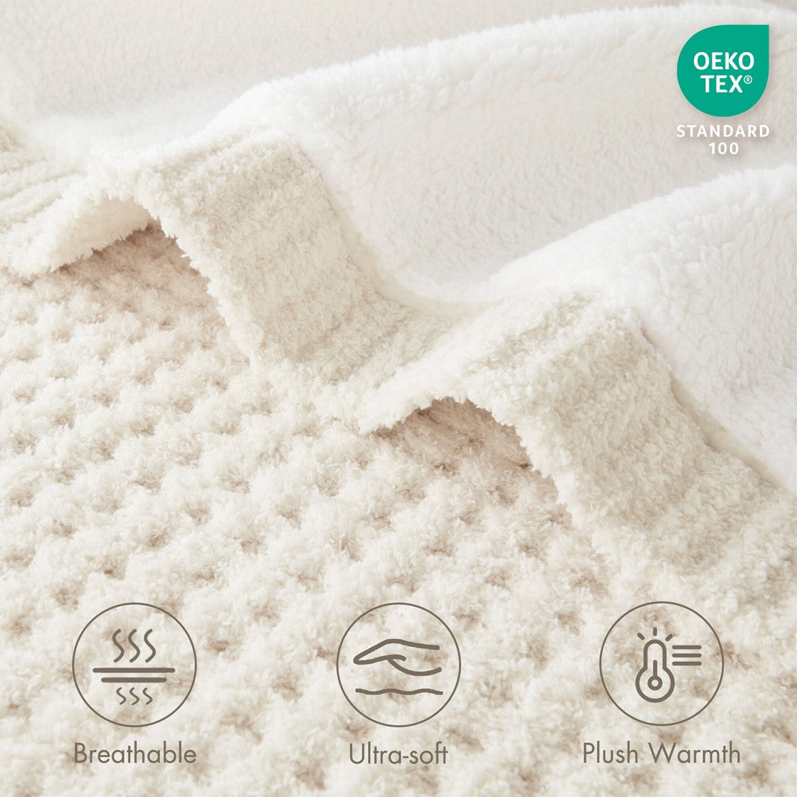 Olliix Waffle Knit Chenille & Sherpa Throw Blanket