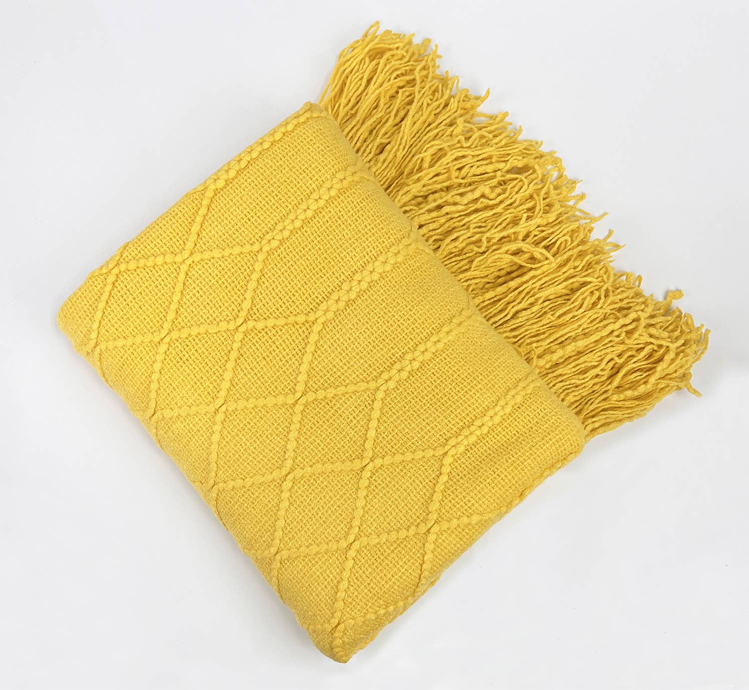 Fennco Styles Rhombus Diamond Knit with Tassel Trim Throw Blanket