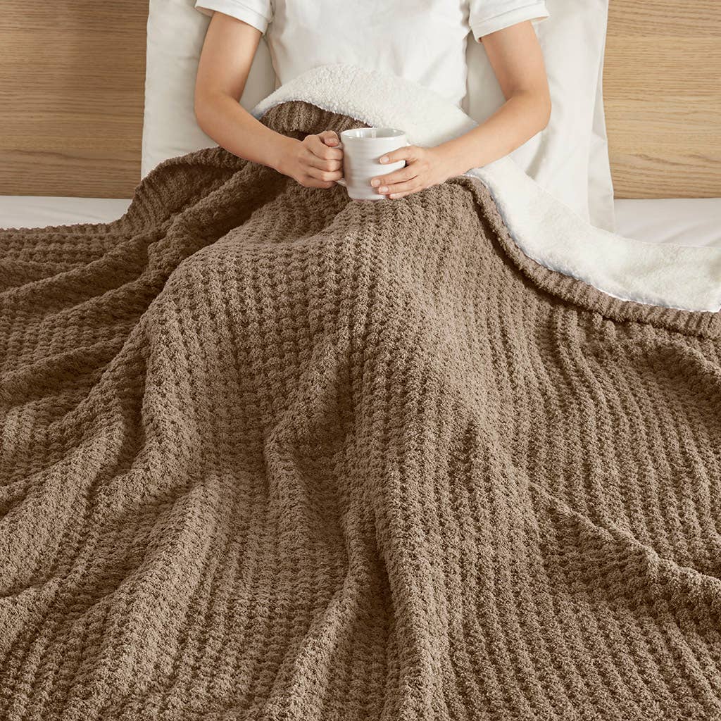 Sherpa Waffle Knit Chenille Throw, Brown