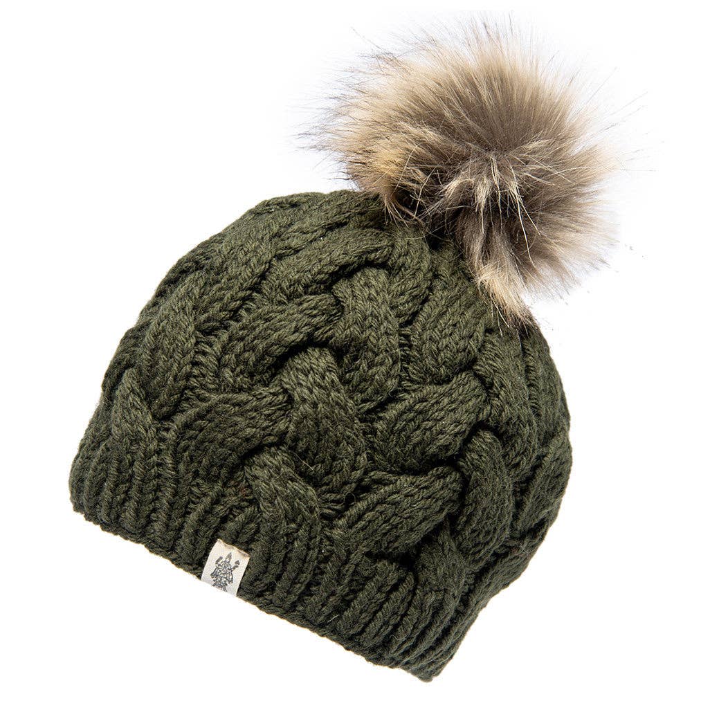 Boheme Cable Beanie with Faux Fur Pom