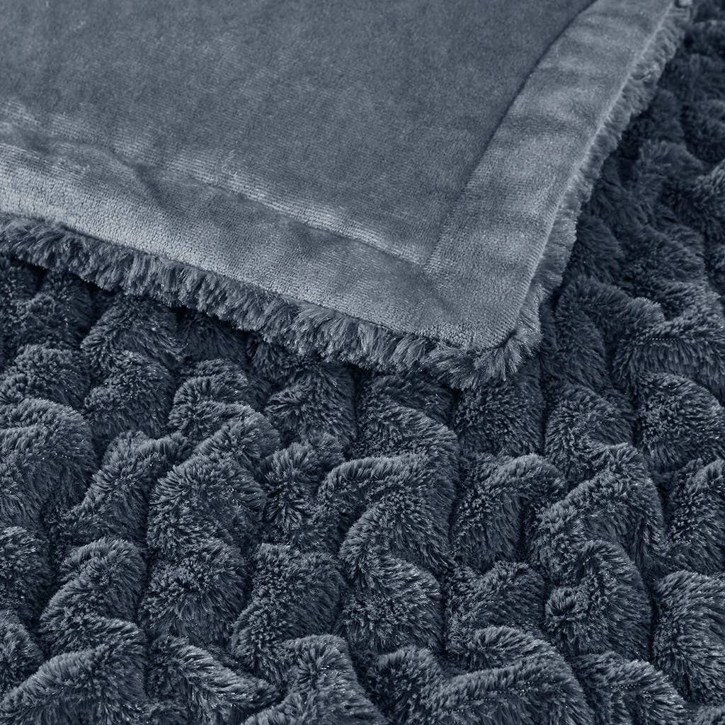 Soft Warm Ruched 50x60" Throw Blanket, Slate Blue