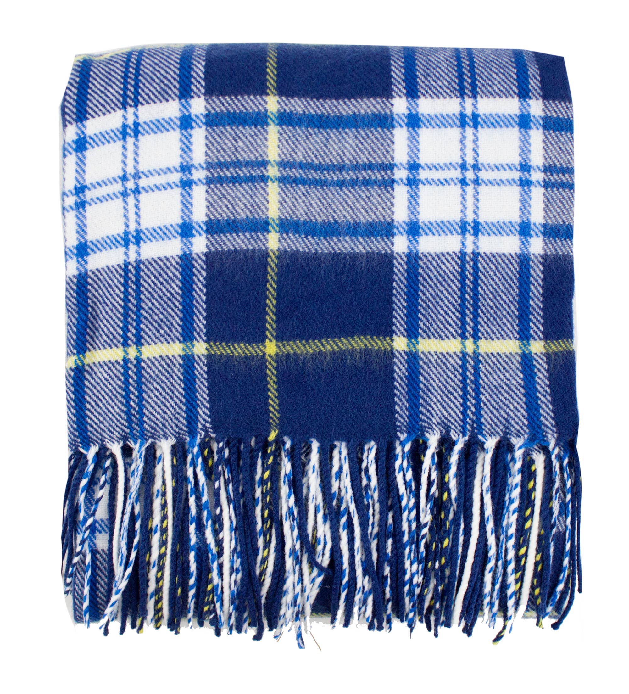 Fennco Styles Classic Plaid with Tassel Trim Throw Blanket / Navy Blue, White, Yellow