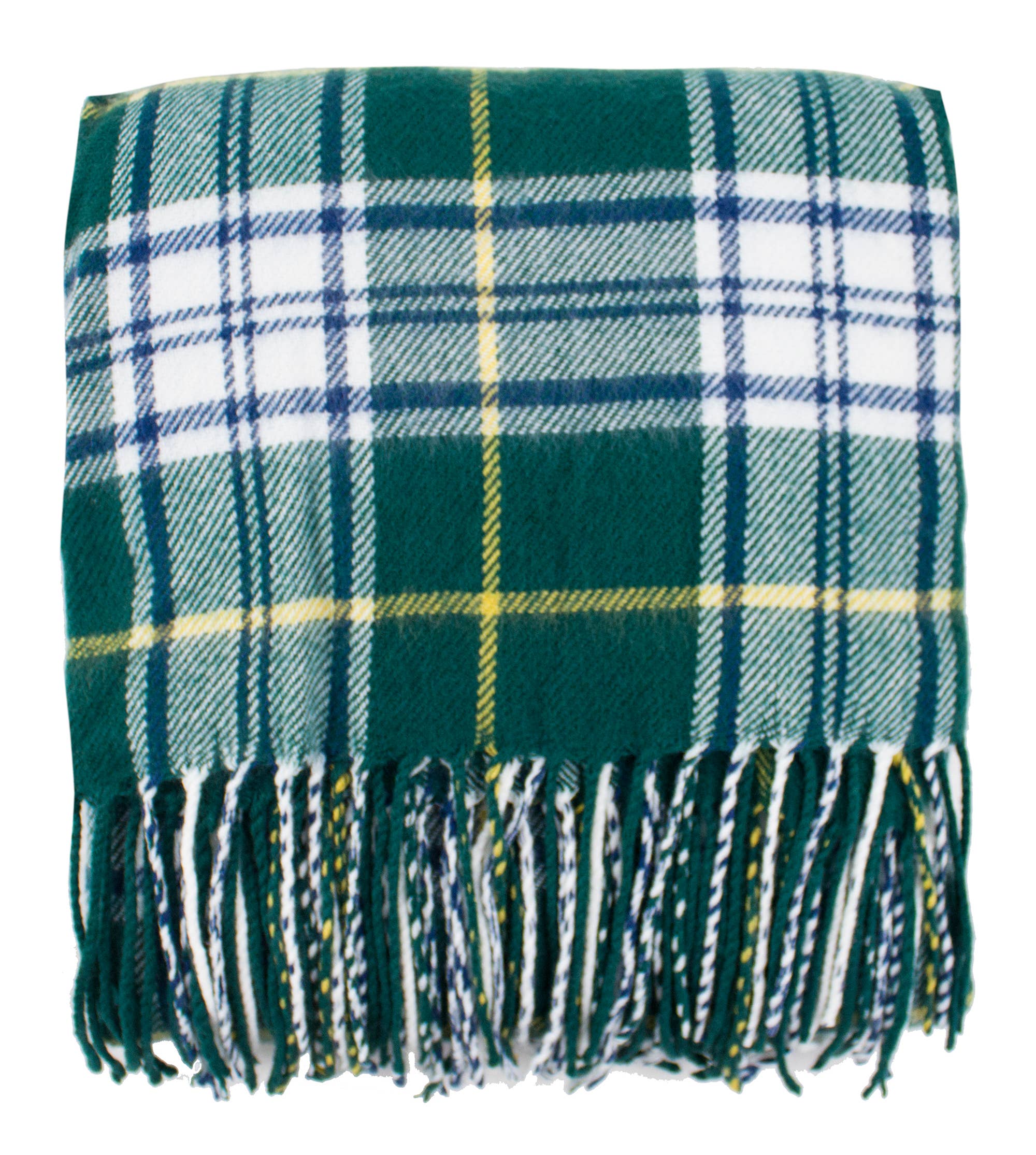 Fennco Styles Classic Plaid with Tassel Trim Throw Blanket / Green, Blue, White, Yellow