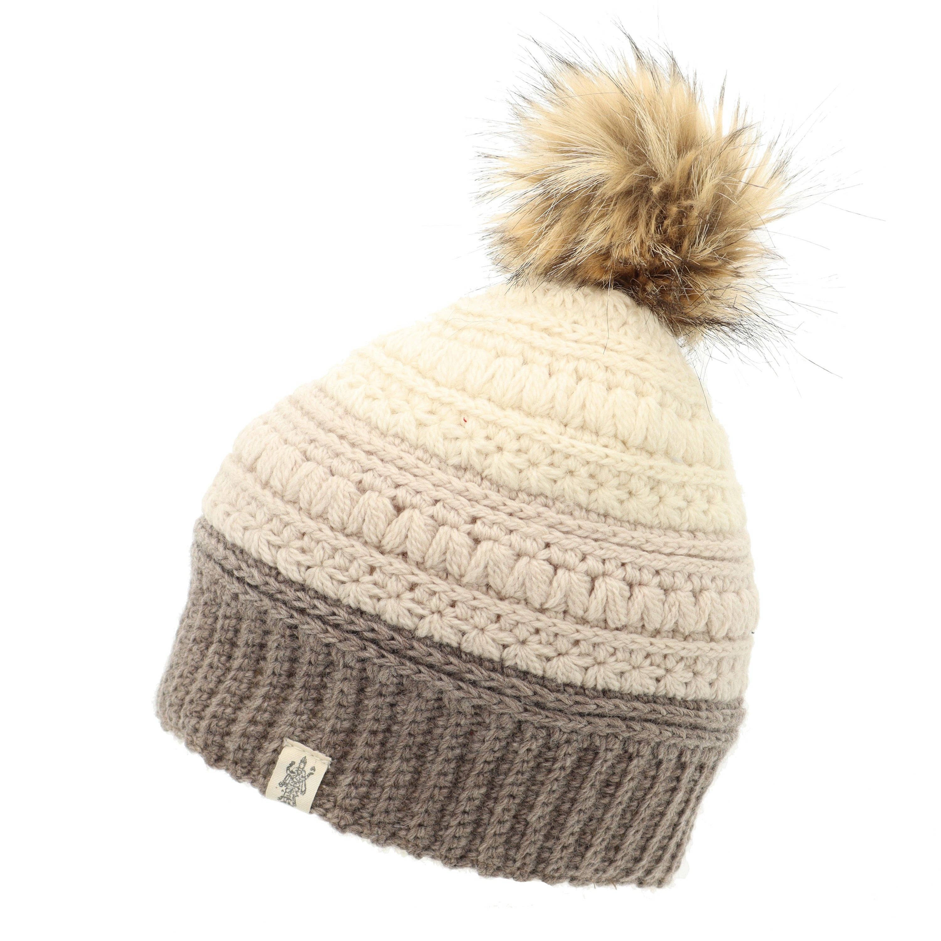 Stripe flower fur pom pom