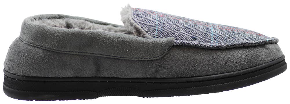 Norty Men's Herringbone Memory Foam Moccasin Slippers / Navy Blue & Gray