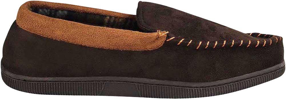 Norty Men's Faux Suede Memory Foam Moccasin Slippers / Chocolate & Camel