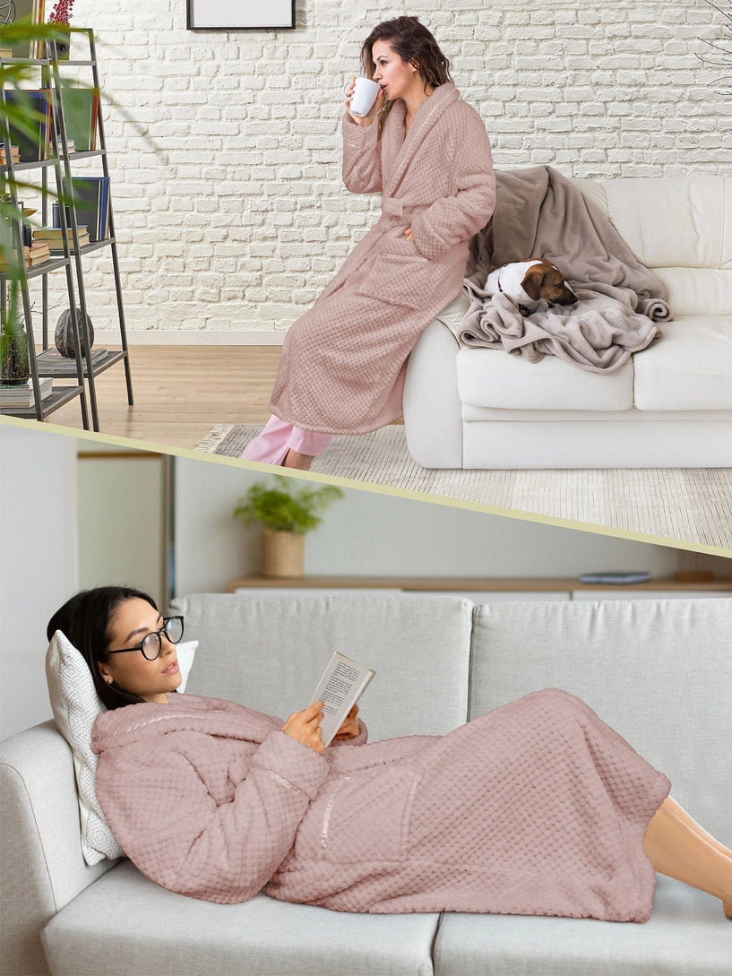 Pavilia Waffle Textured Satin Trim Fleece Women's Robe
