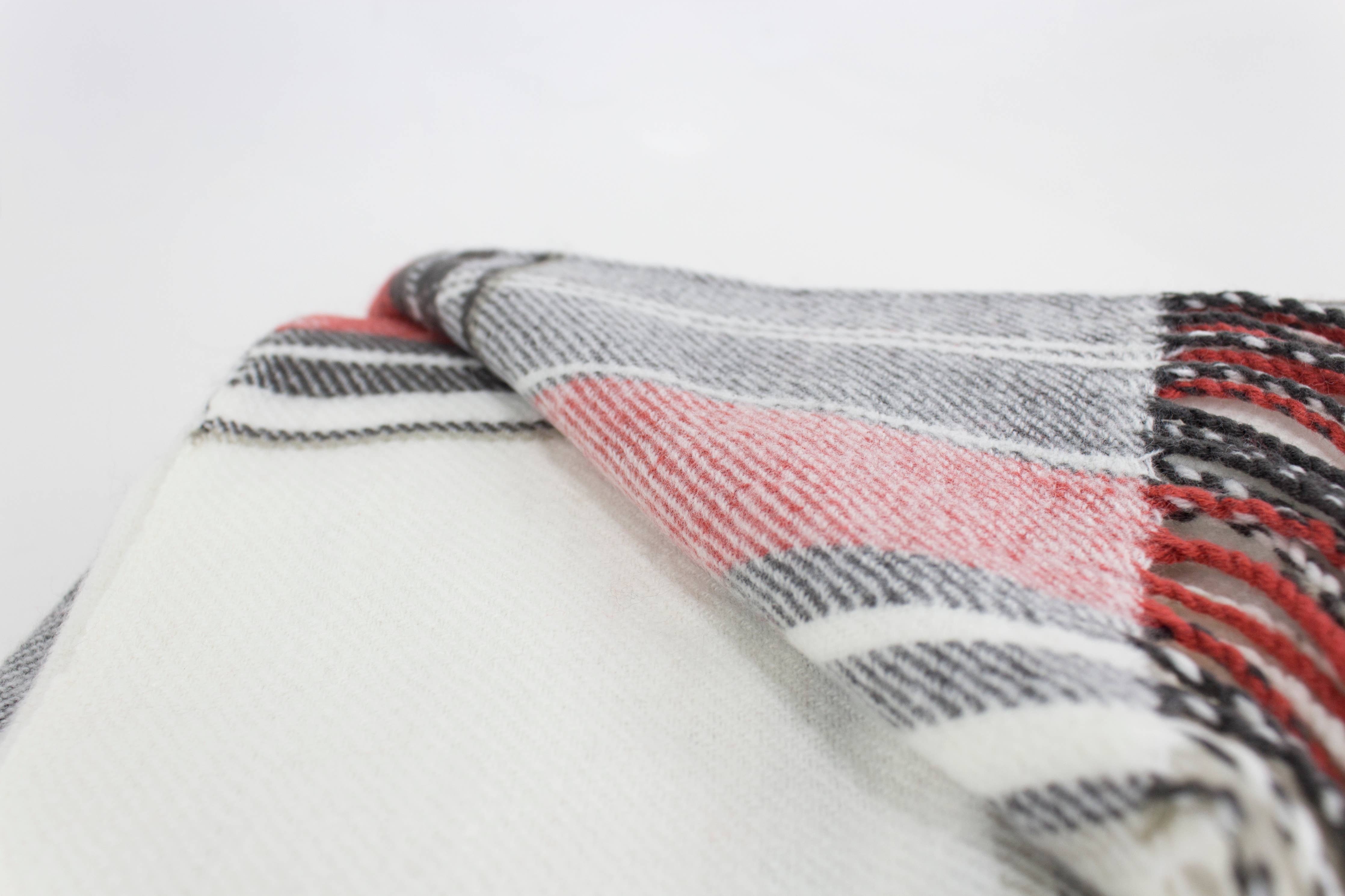Fennco Styles Classic Plaid with Tassel Trim Throw Blanket / Red, White, Black, Gray