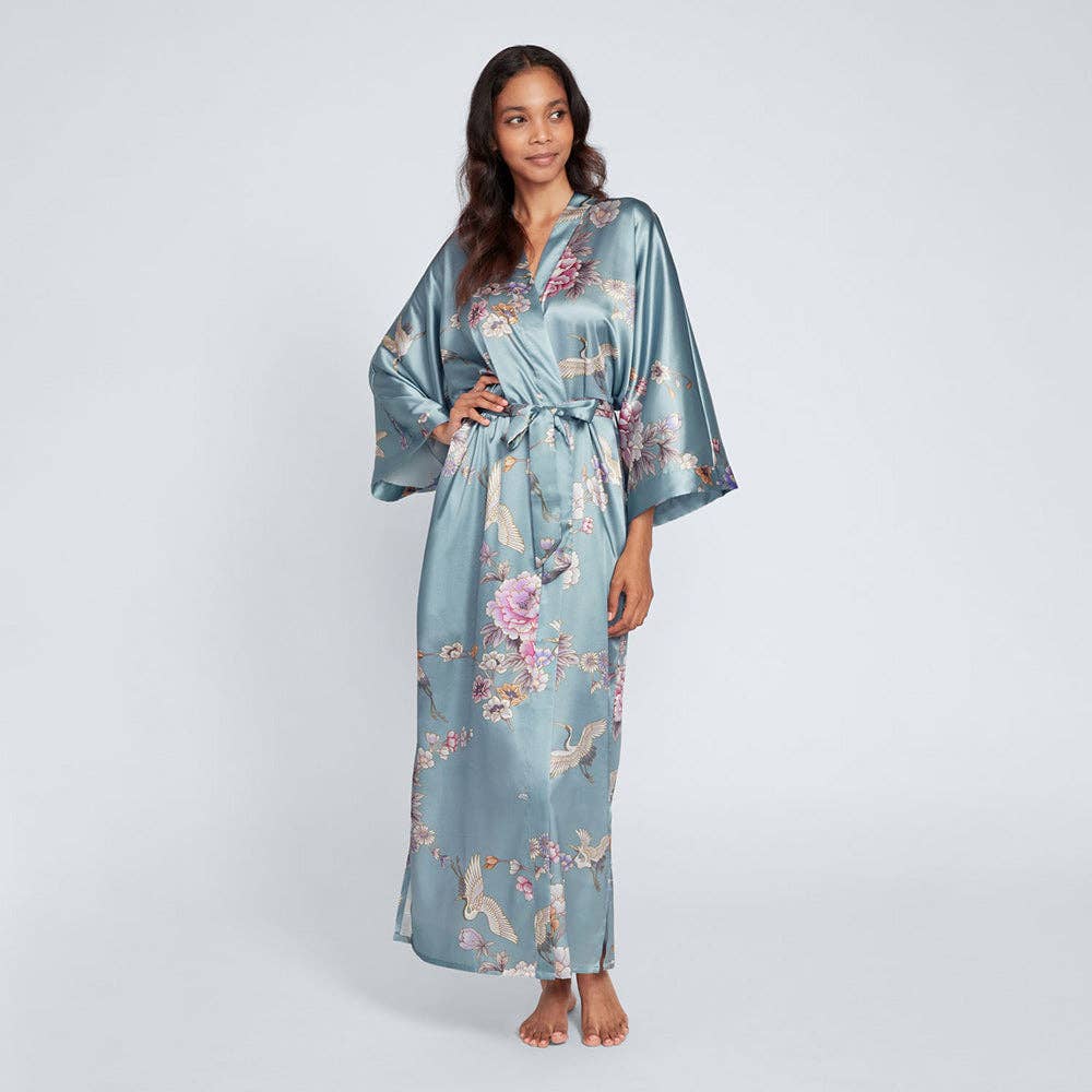 Chrysanthemum & Crane Long Kimono Robe