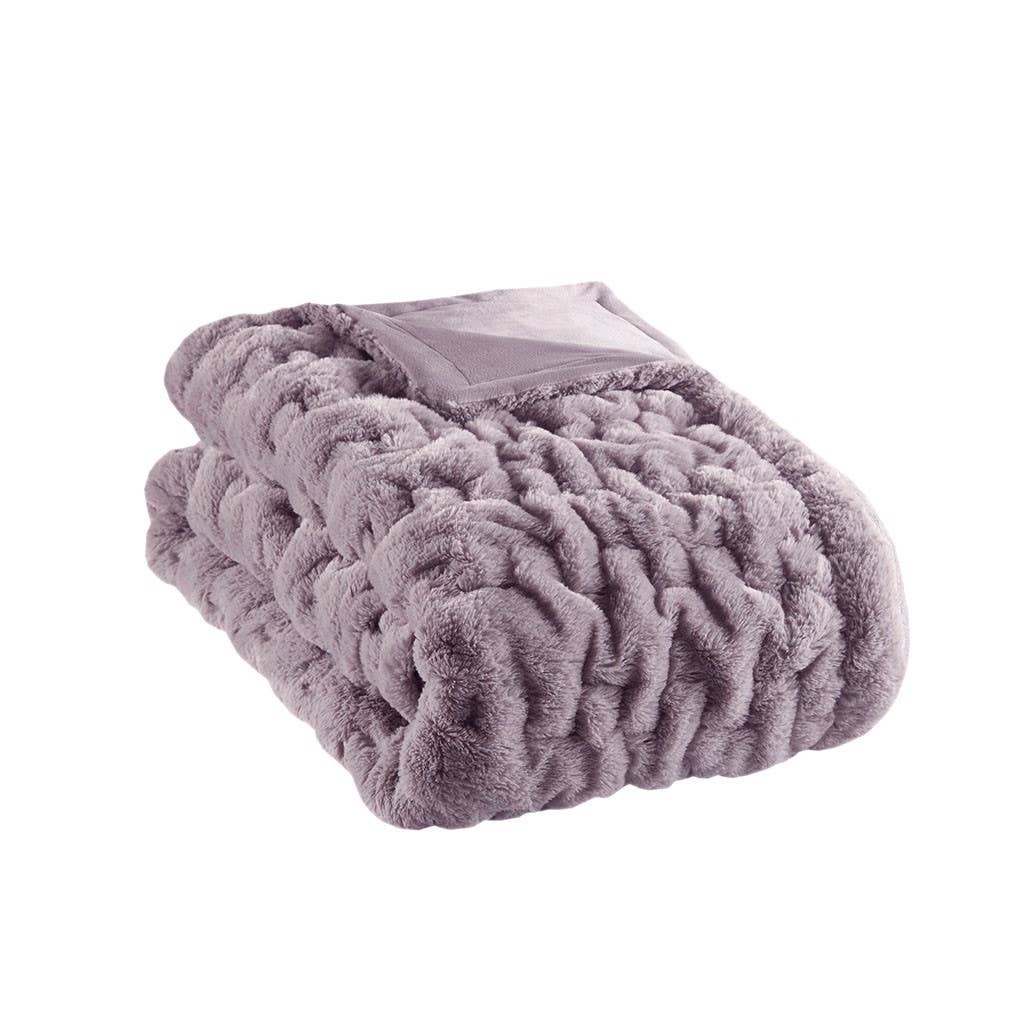 Ruched 50x60" Throw Blanket, Purple Gray
