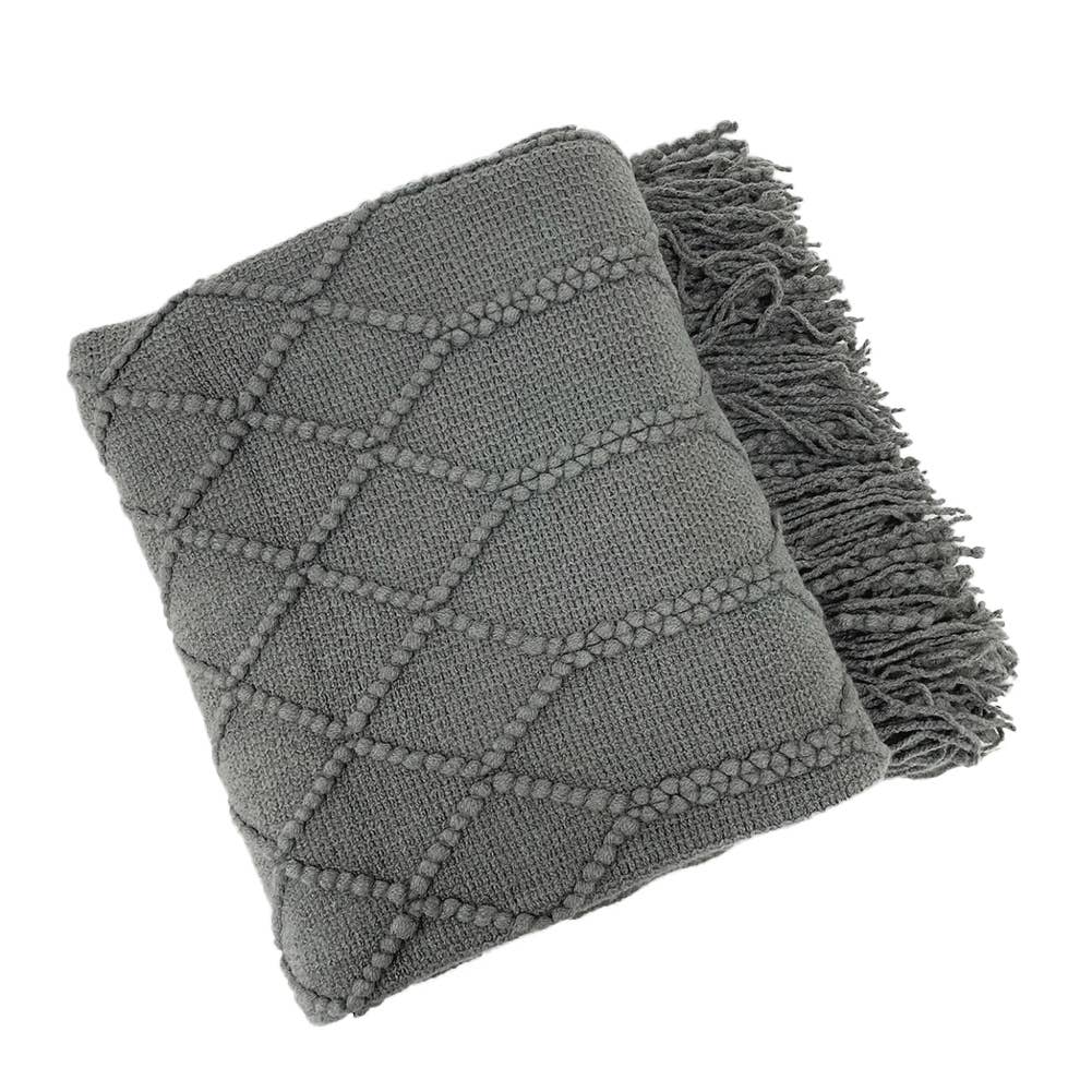 Fennco Styles Rhombus Diamond Knit with Tassel Trim Throw Blanket