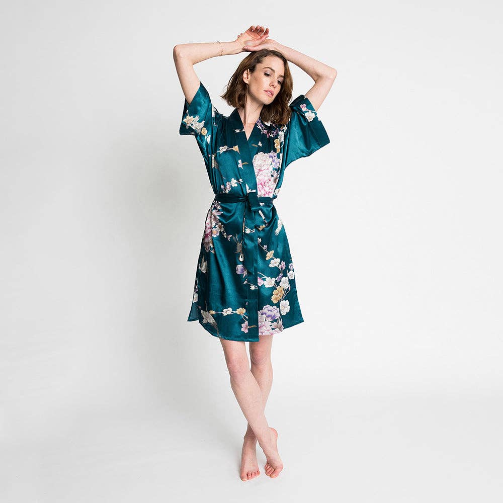 Chrysanthemum & Crane Short Kimono Robe