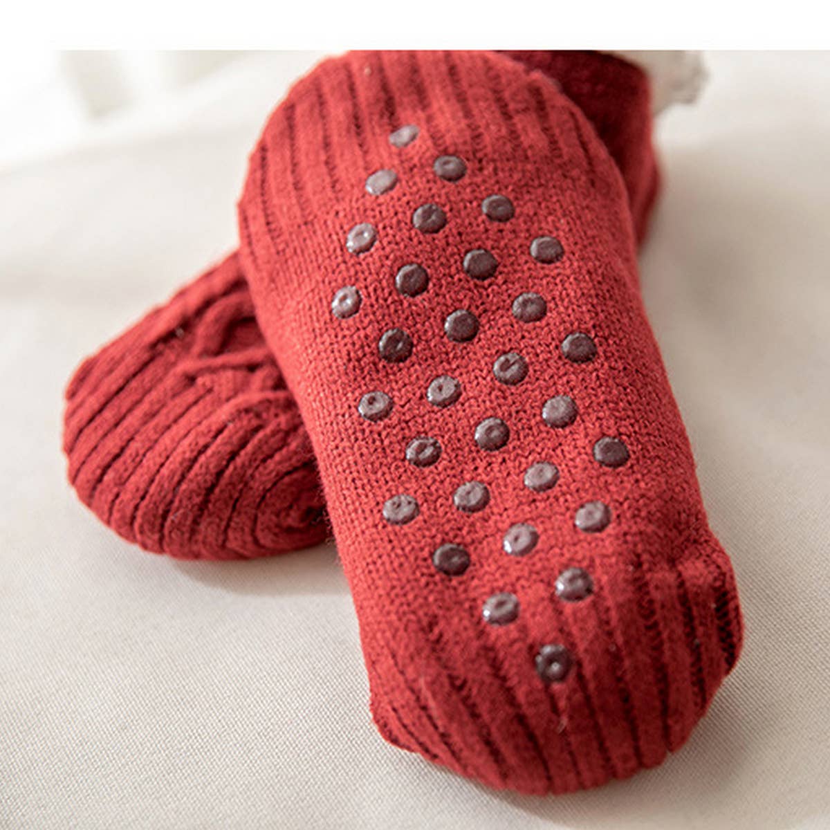 ACCITY Knit Solid Color Plush Sherpa Lined Ankle Slipper Socks