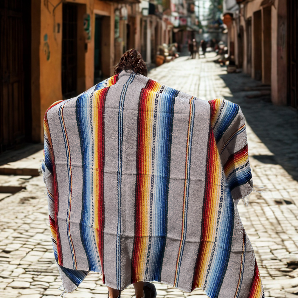 West Path Spectrum Mexican Baja Blanket / Gray Fire & Water