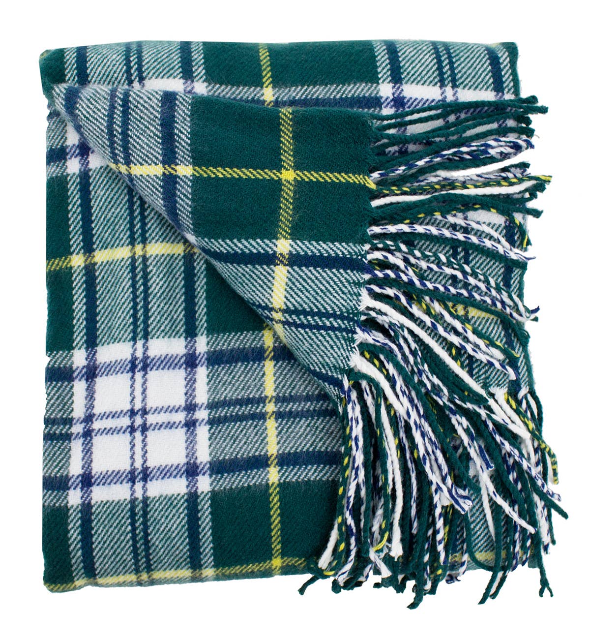 Fennco Styles Classic Plaid with Tassel Trim Throw Blanket / Green, Blue, White, Yellow