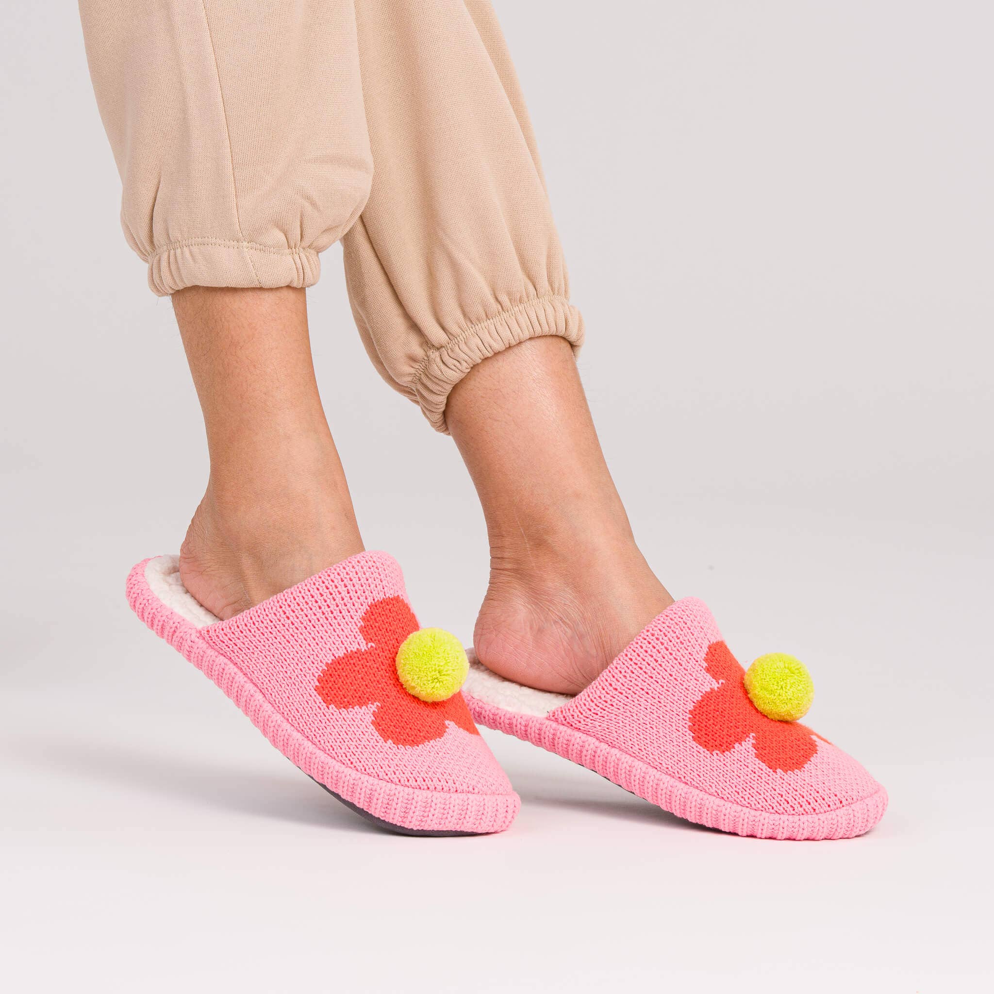 Flower Pom Mule Slippers