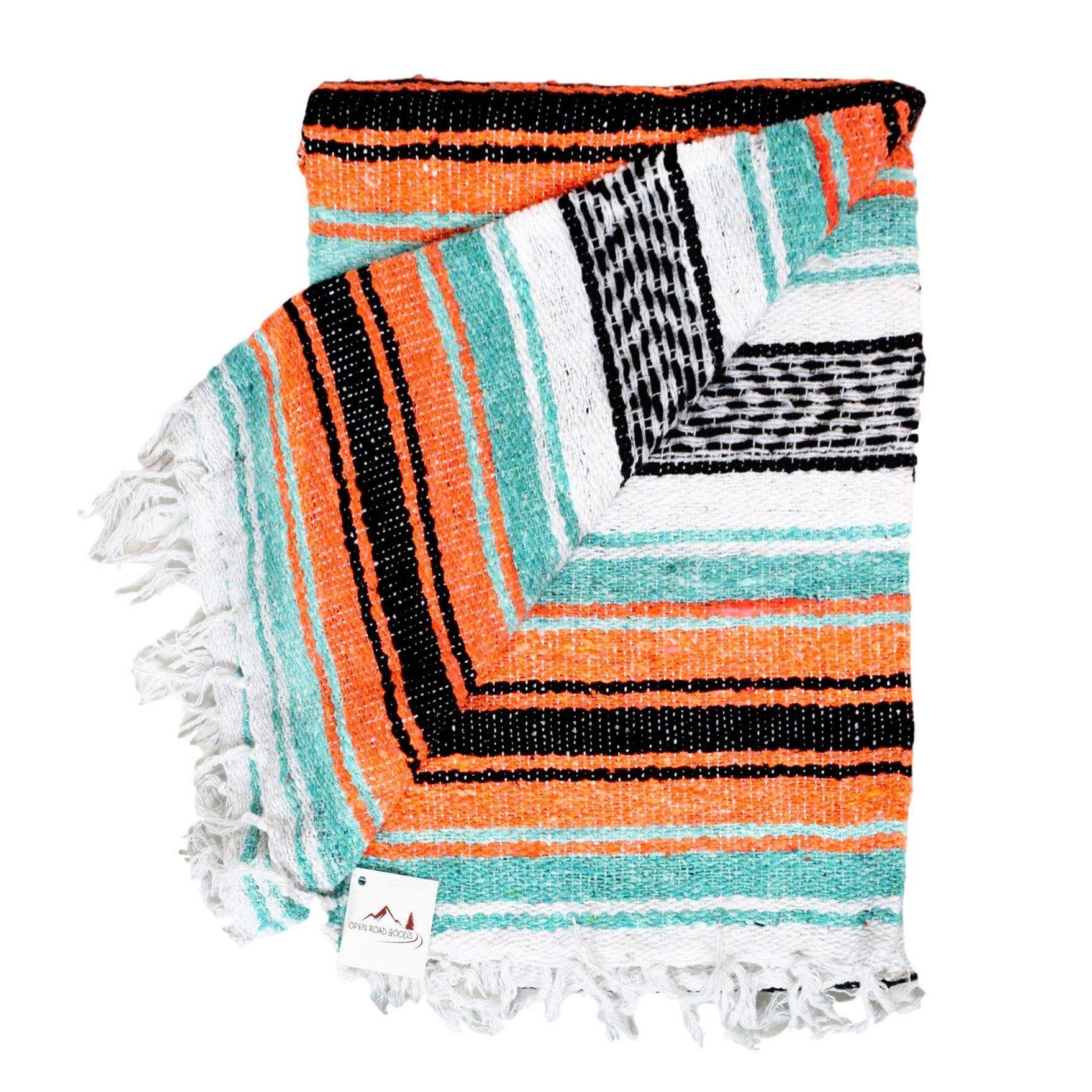 Mint and Orange Mexican Falsa Yoga Blanket