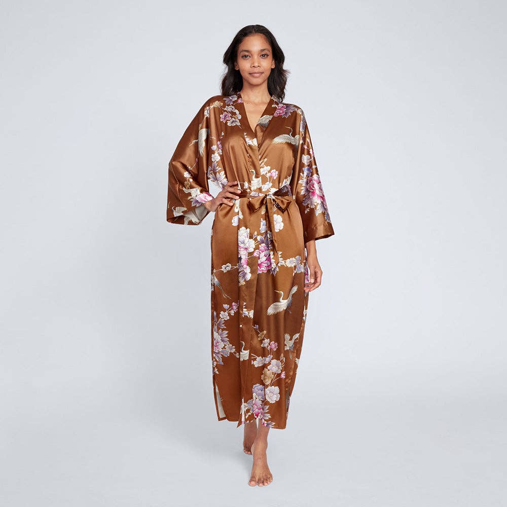 Chrysanthemum & Crane Long Kimono Robe