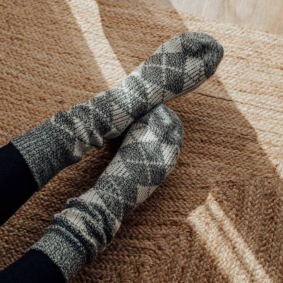 Nordic Wools Vagn Argyle Merino Wool Blend Unisex Socks / Charcoal & Camel