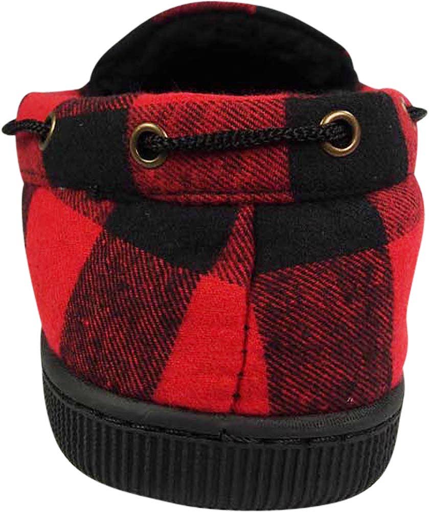 Norty Men's Buffalo Plaid Memory Foam Moccasin Slippers / Red & Black
