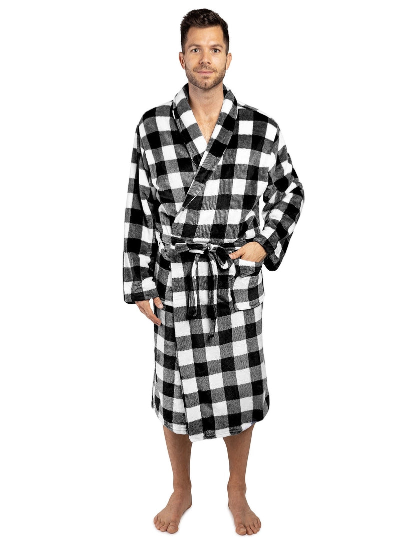 Pavilia Buffalo Plaid Fleece Men's Robe