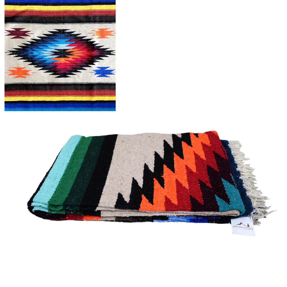Aztec Mexican Diamond Blanket | Beige Tan Khaki Throw