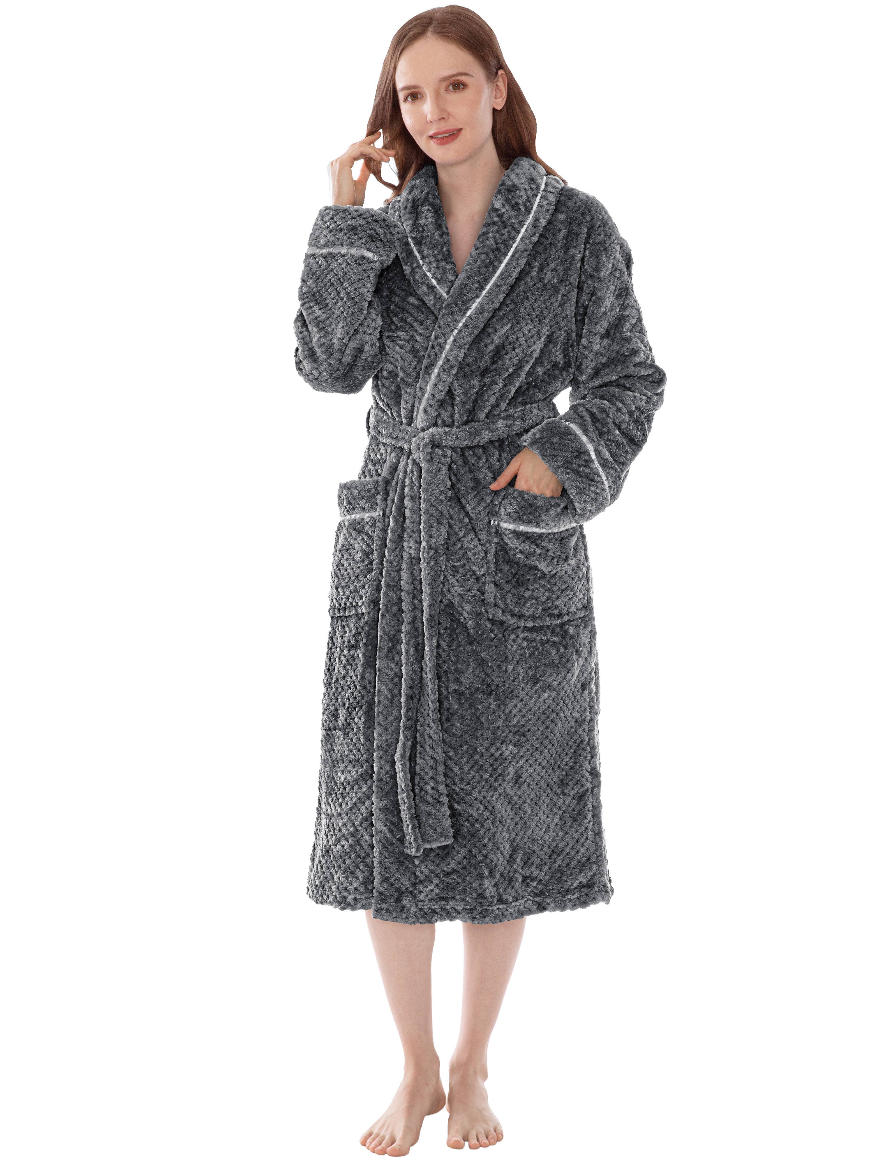 Women's Waffle Textured Satin Trim Fleece Robe
