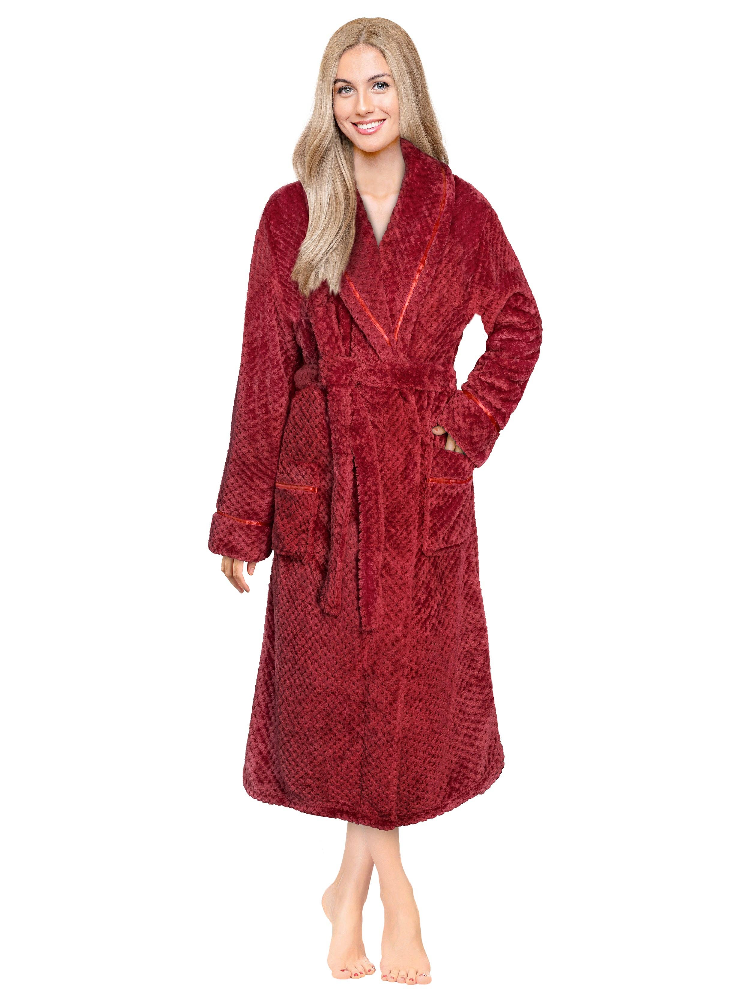Women's Waffle Textured Satin Trim Fleece Robe