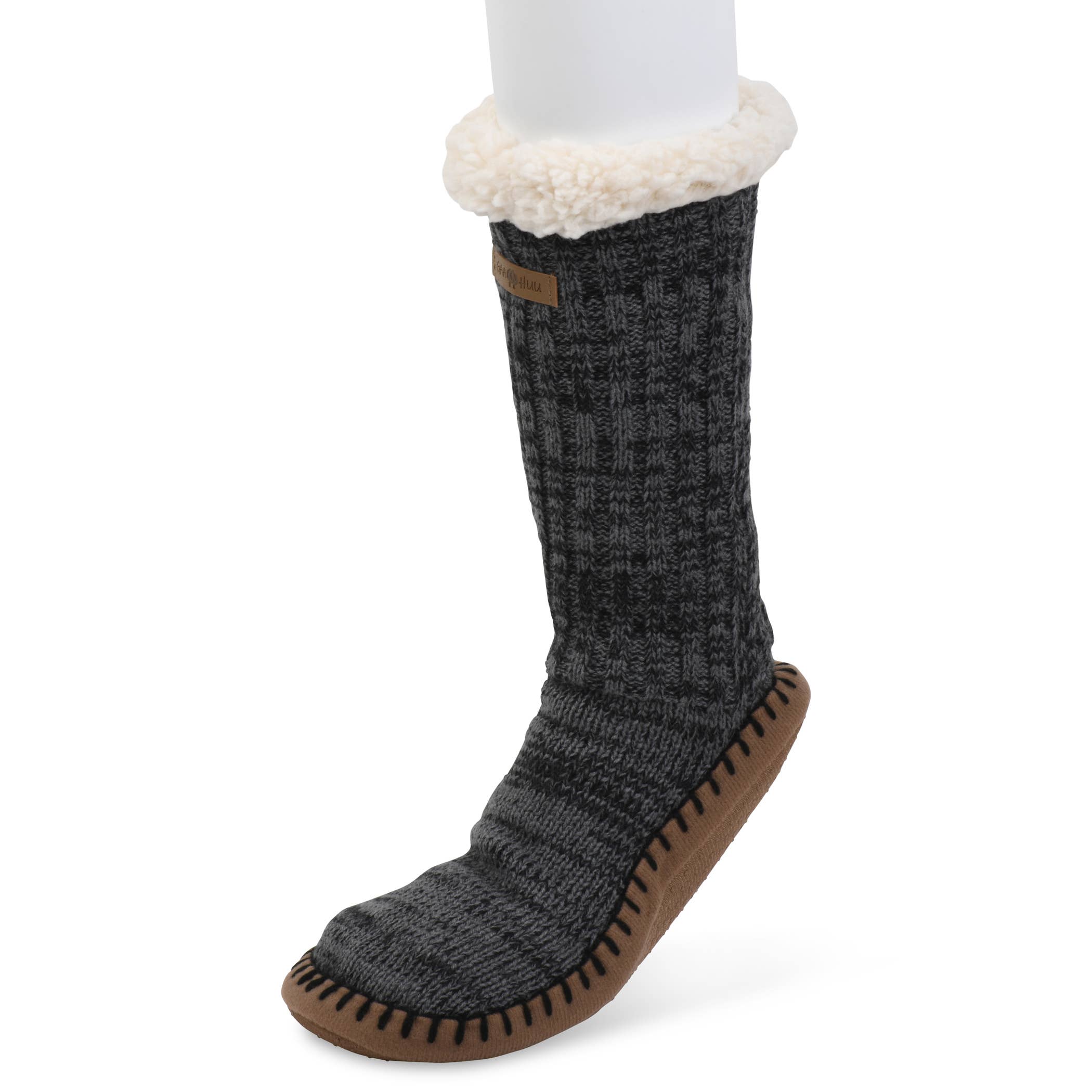 gaahuu Men's Marled Knit Ribbed Faux Shearling Lining Slipper Socks
