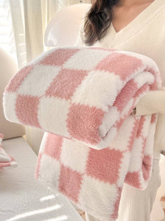 Home Coral Color Block Fleece Soft Blanket SKABL4090