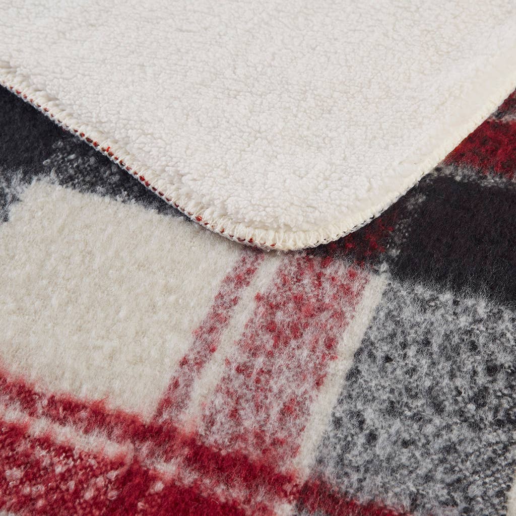 Plaid Faux Mohair Sherpa Throw Blanket 50x60", Red
