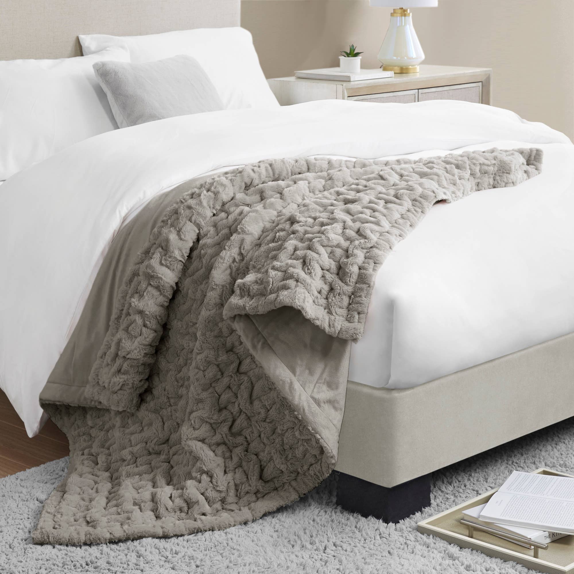 Soft Warm Ruched 50x60" Throw Blanket, Grey
