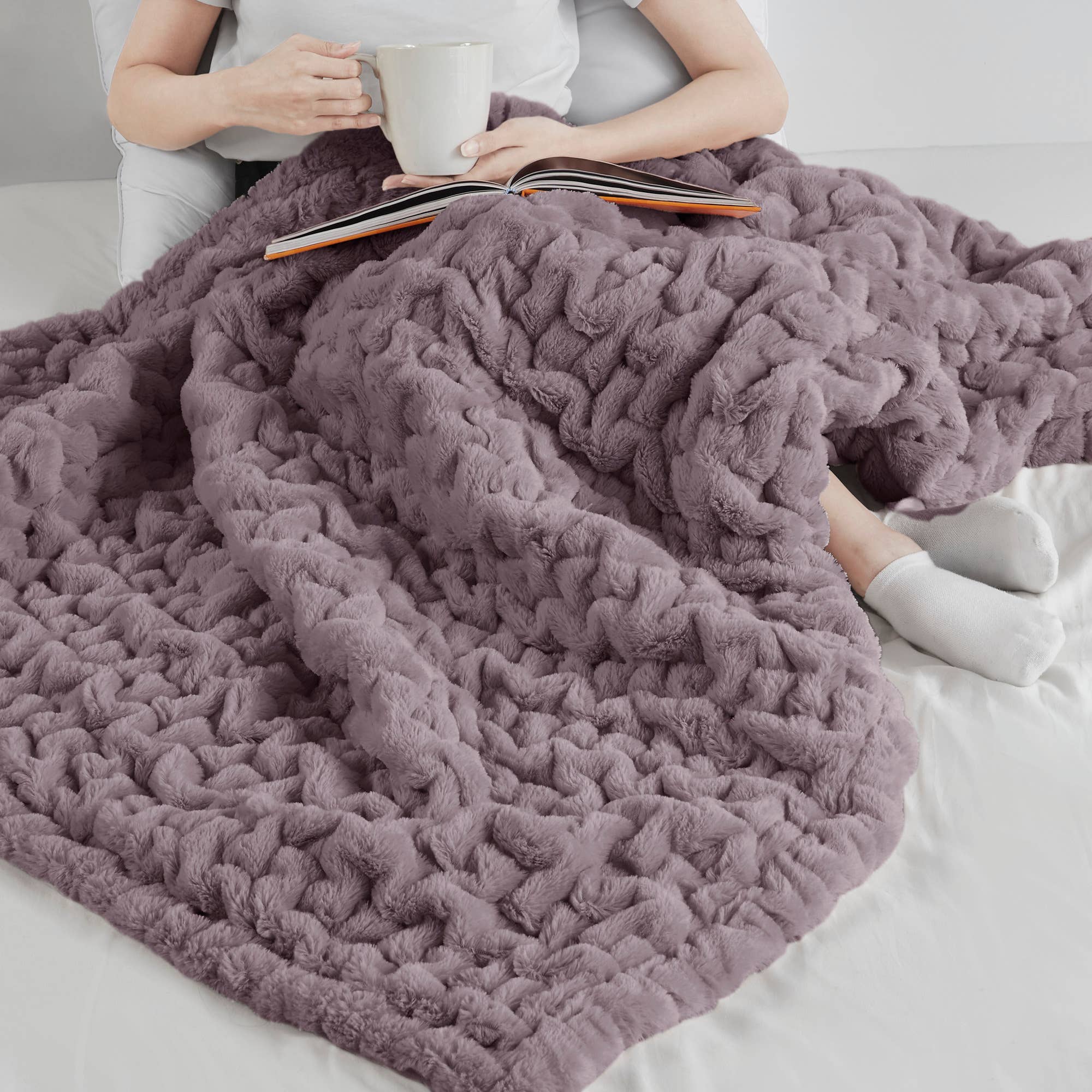 Ruched 50x60" Throw Blanket, Purple Gray