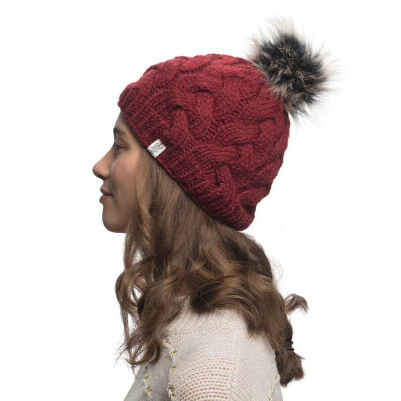 Boheme Cable Beanie with Faux Fur Pom