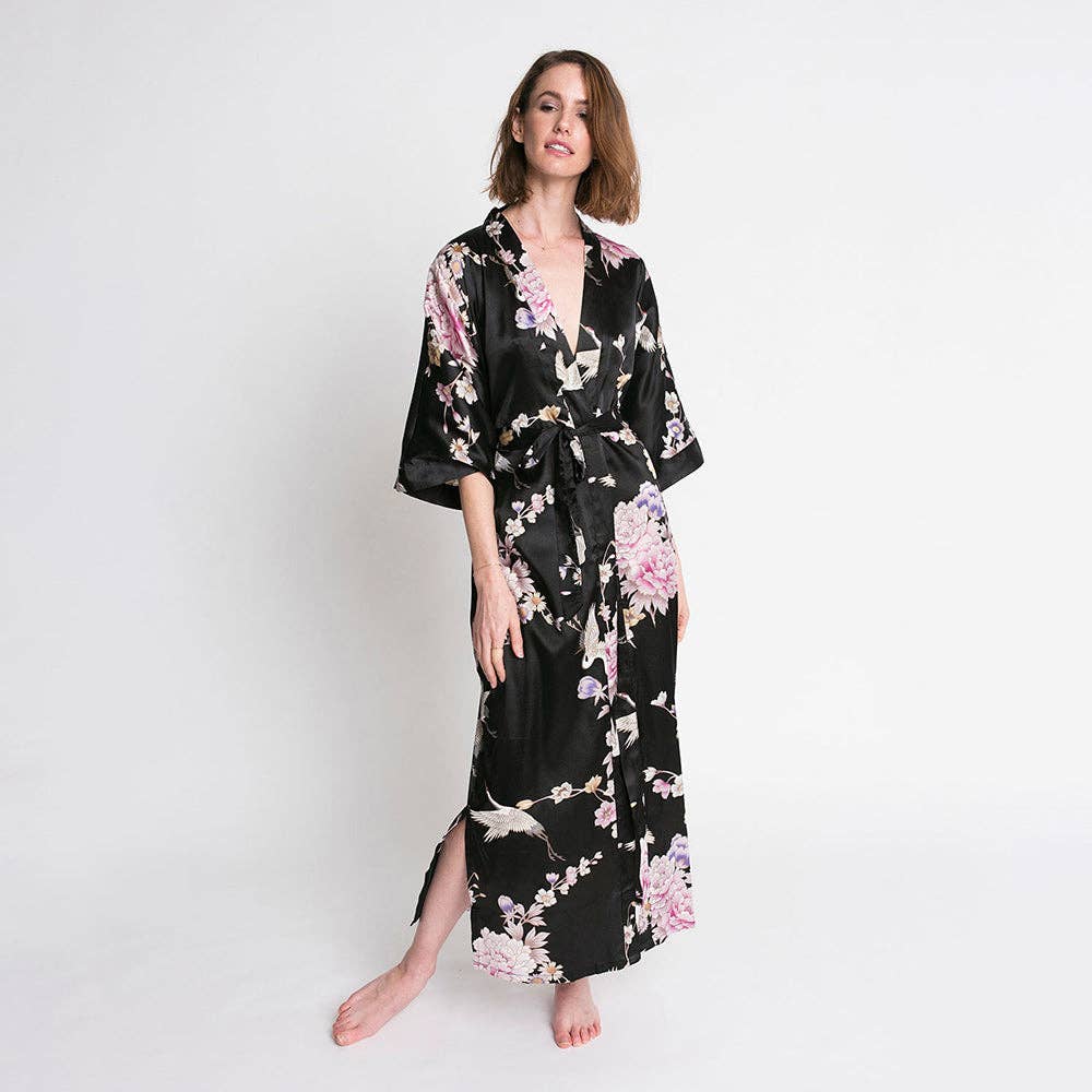 Chrysanthemum & Crane Long Kimono Robe